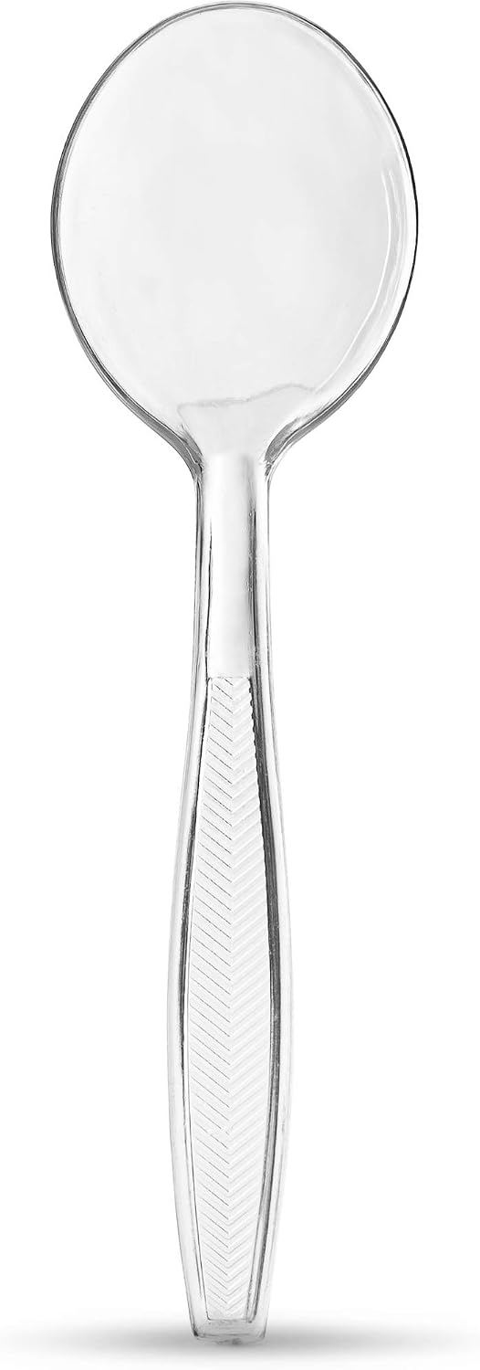 Plasticpro Clear Plastic Soup Spoons Disposable Cutlery Medium Weight Utensils 100 Count