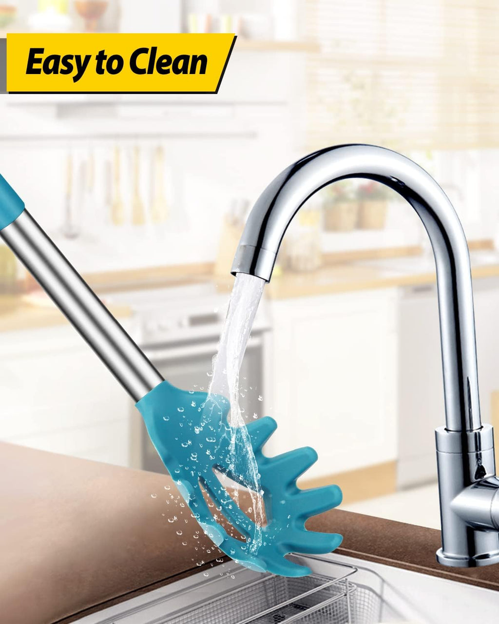 Silicone Pasta Fork and Ladle Spoon Set  Large Non Stick Kitchen Utensils for Cooking Stirring Serving Spaghetti  Soup  Sauce (BLUE)