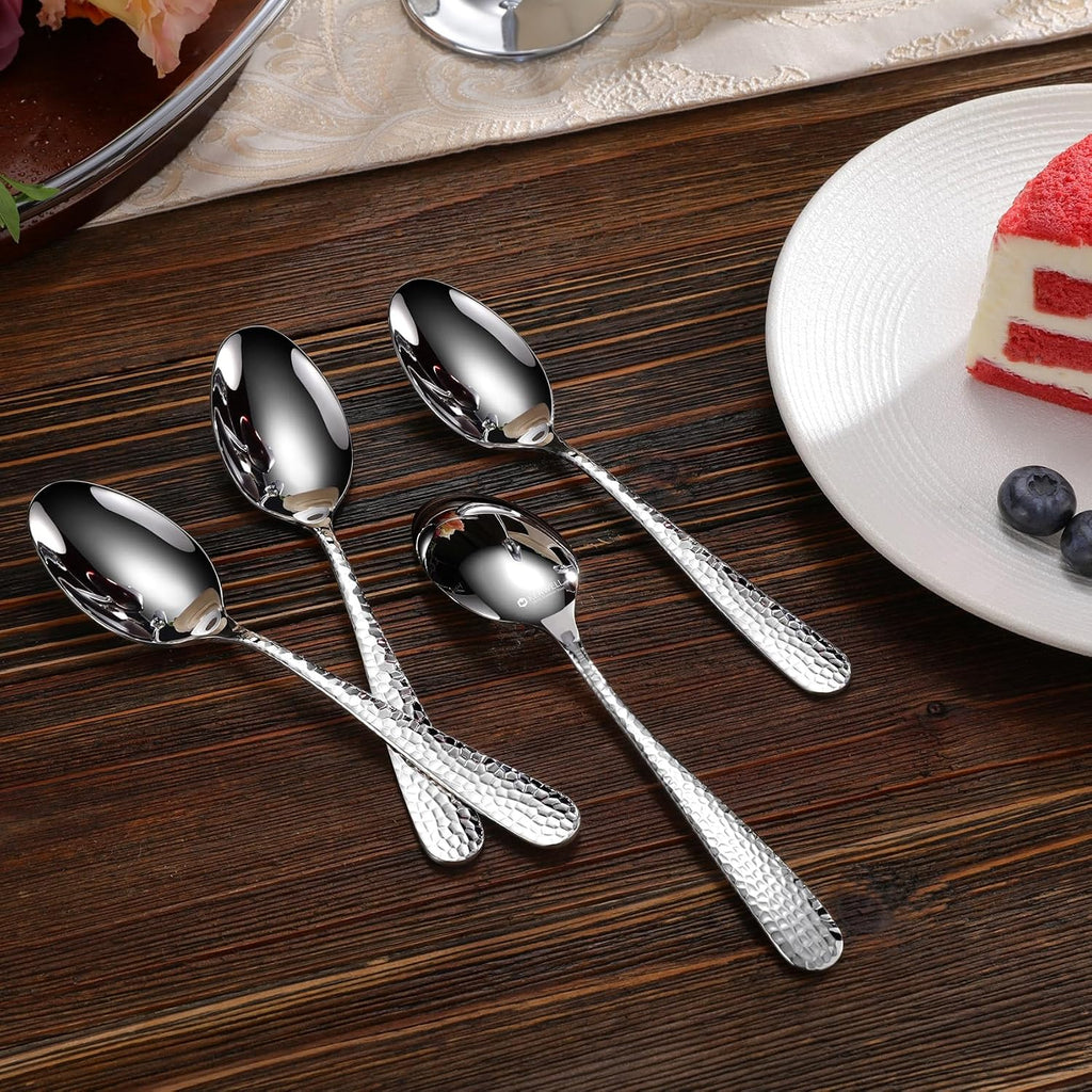 KEAWELL Premium 4-Piece Louise Hammered Spoons Set  18/10 Stainless Steel  Set of 4  Fine Spoon Set with Round Edge  Dishwasher Safe (6.4" Teaspoons)