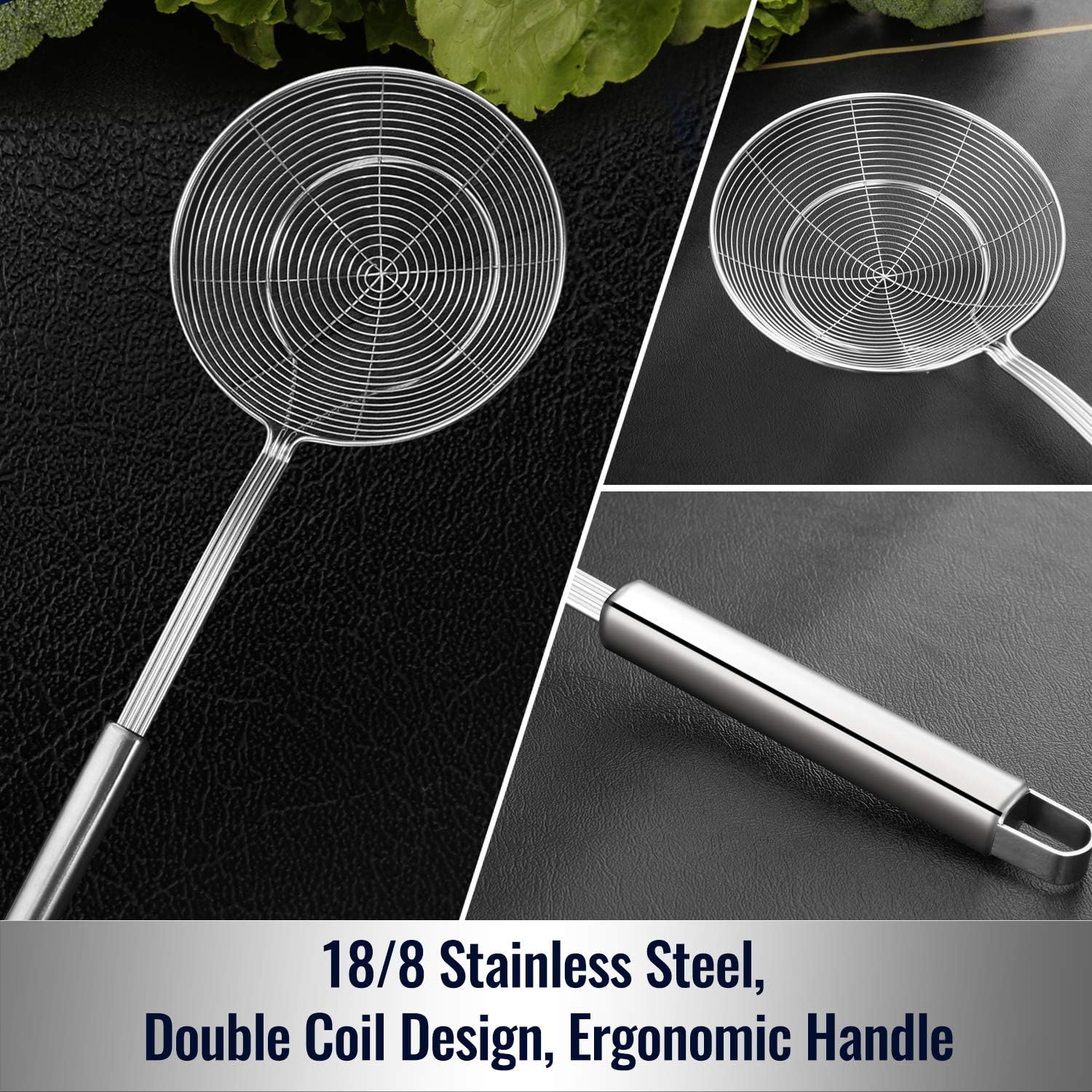 Hiware Solid Stainless Steel Spider Strainer Skimmer Ladle for Cooking and Frying  Kitchen Utensils Wire Strainer Pasta Spoon  5.4 Inch